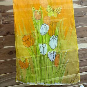 Vintage Vera Neumann Bright Floral Graphic Print Tulips and Butterfly Scarf
